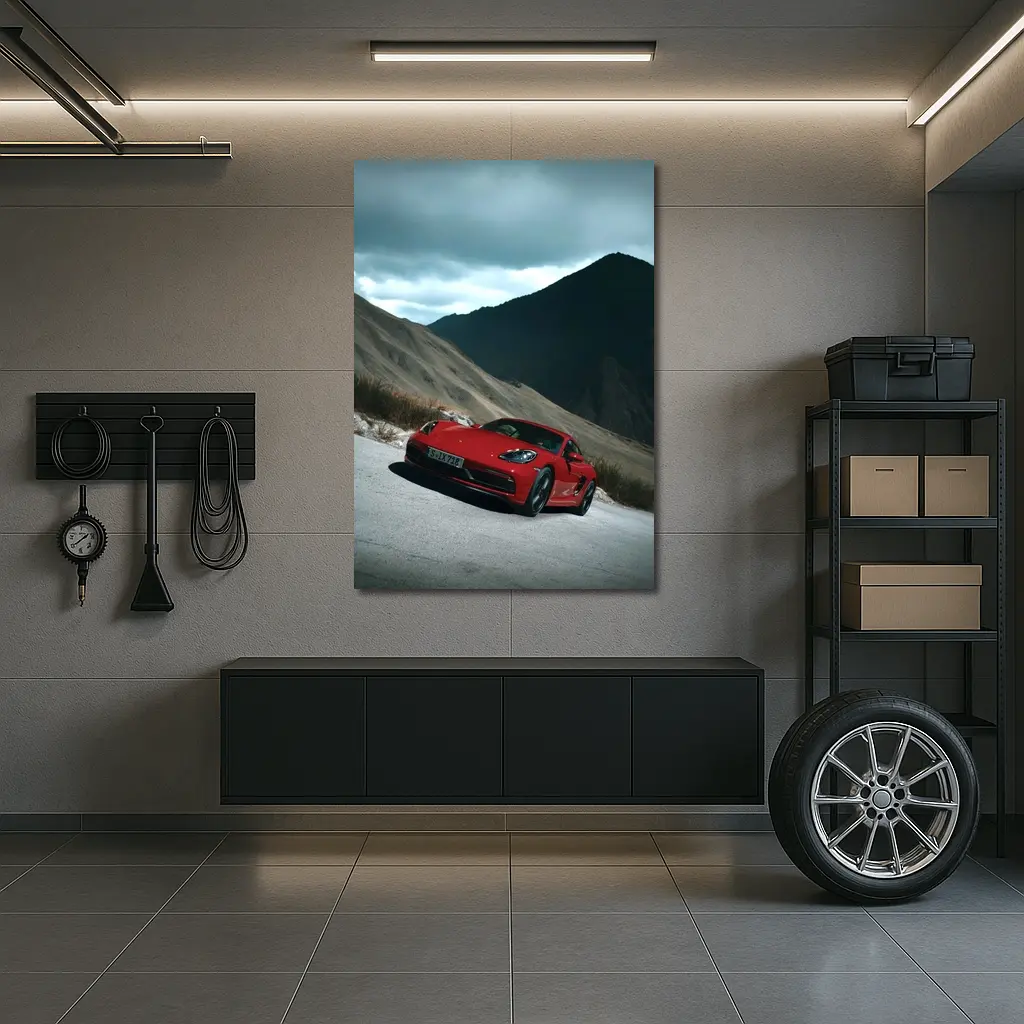 Red Porsche Cayman Mountain Road Drive – Wall Art