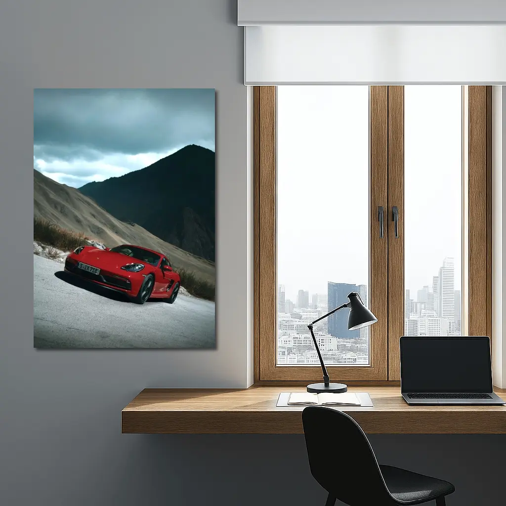 Red Porsche Cayman Mountain Road Drive – Wall Art