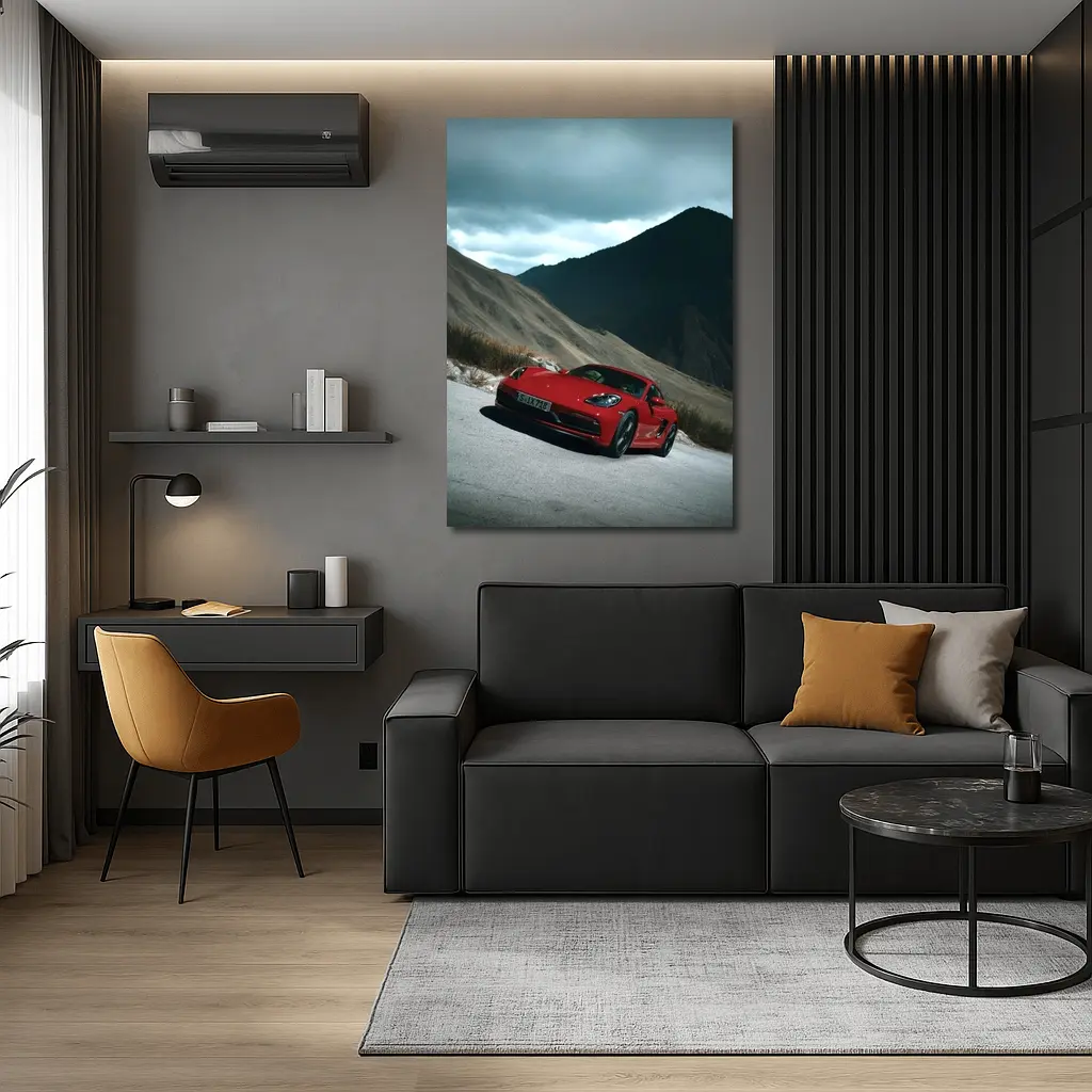 Red Porsche Cayman Mountain Road Drive – Wall Art