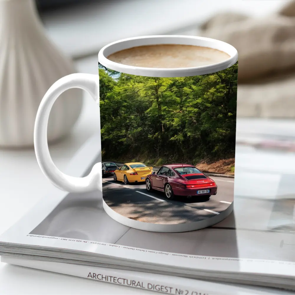 Porsche 911 Cars On Tree Lined Road – Mugs
