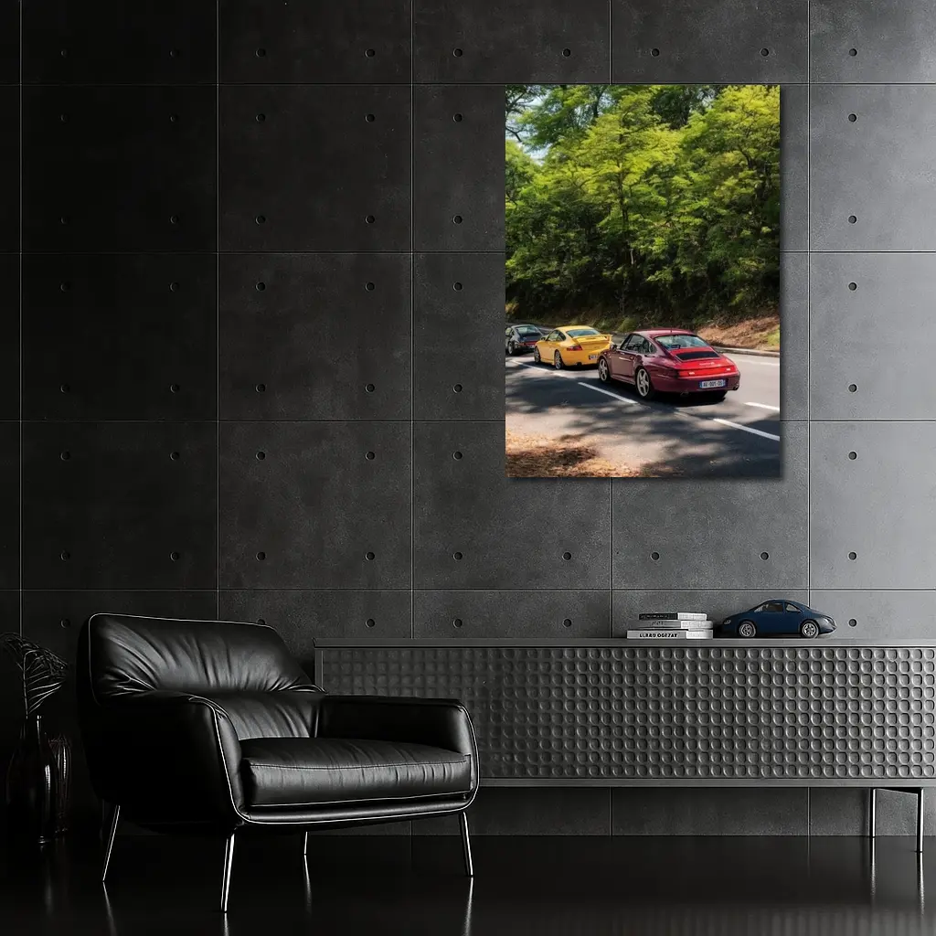 Porsche 911 Cars On Tree Lined Road – Wall Art