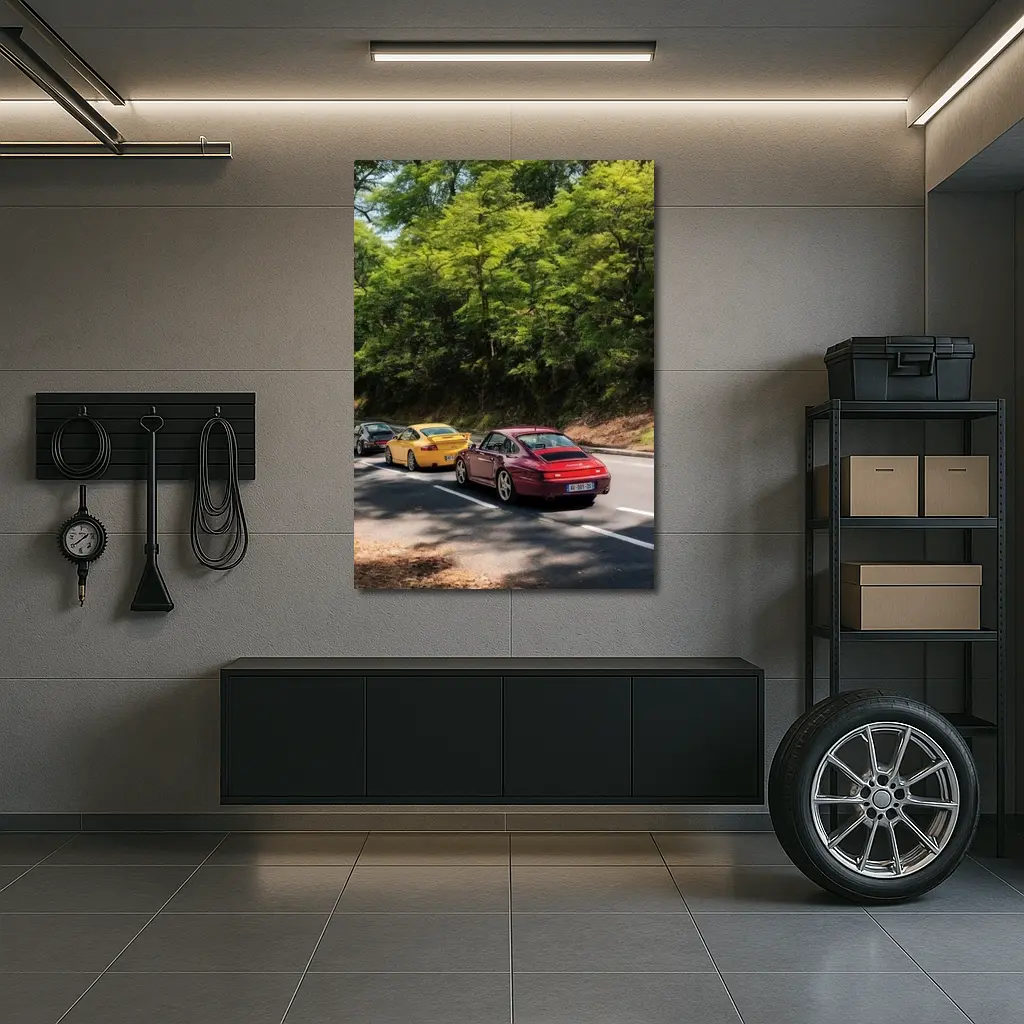 Porsche 911 Cars On Tree Lined Road – Wall Art