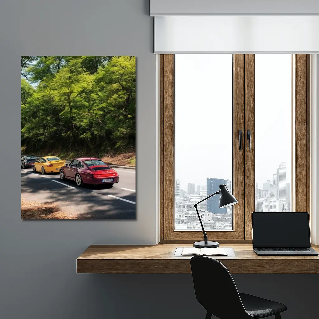 Porsche 911 Cars On Tree Lined Road – Wall Art