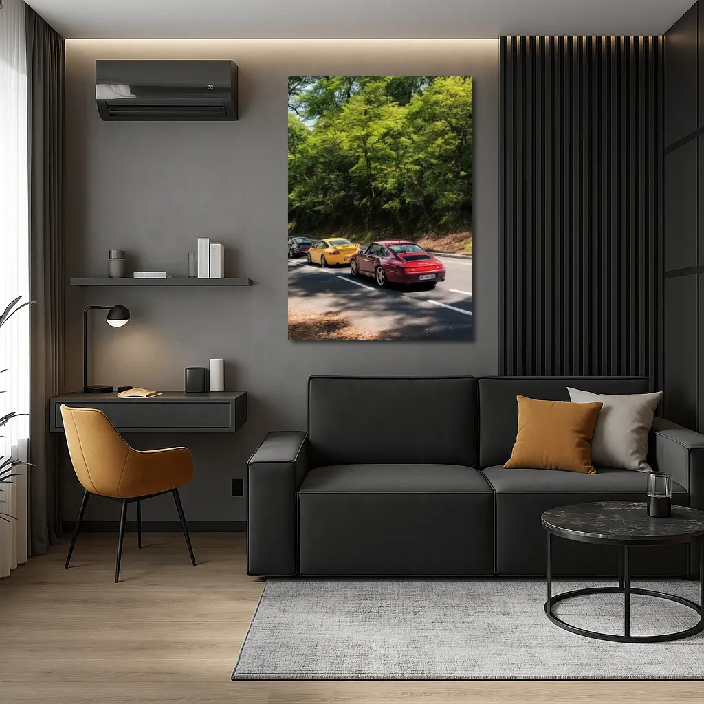 Porsche 911 Cars On Tree Lined Road – Wall Art