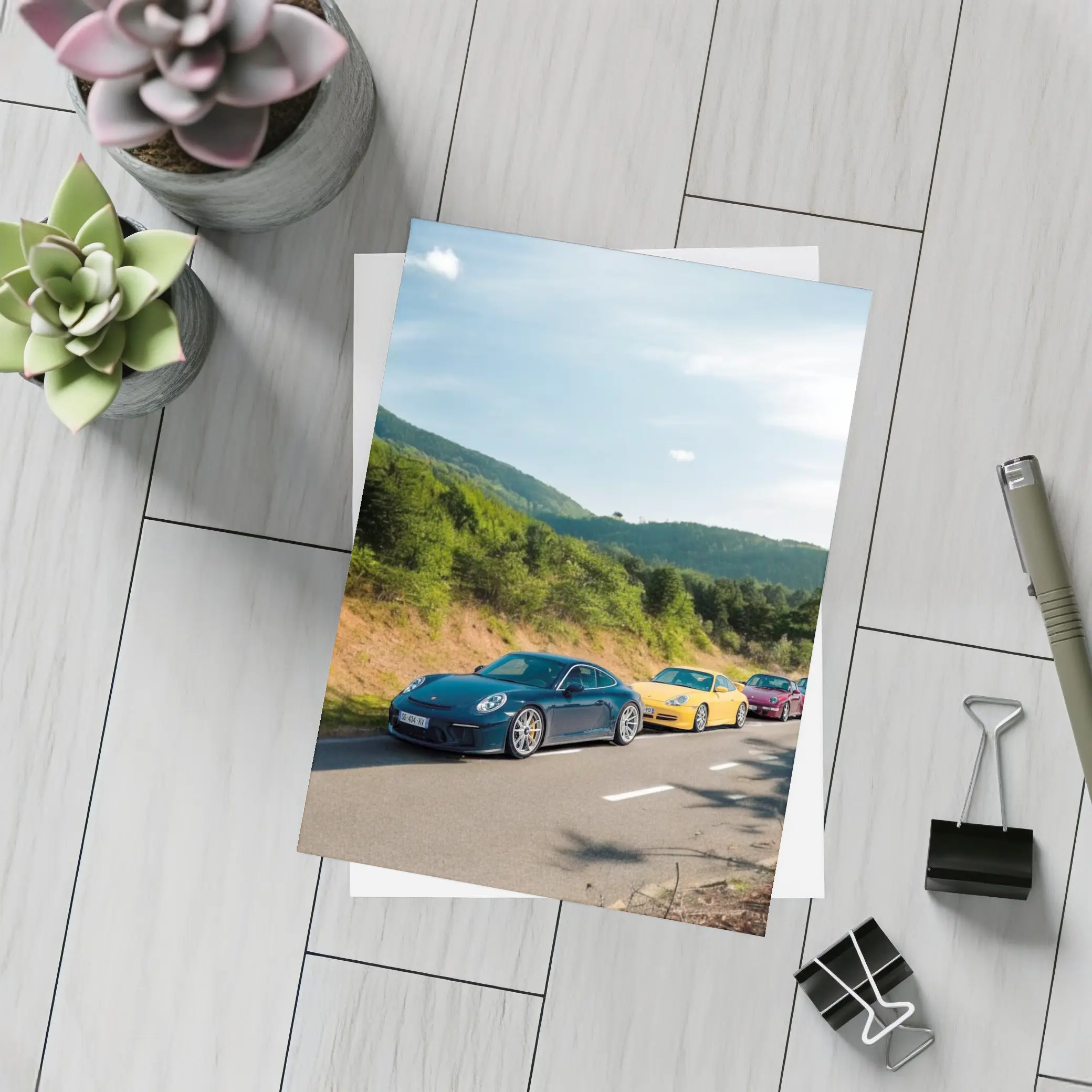 Porsche 911 Cars on Mountain Road – Postcards