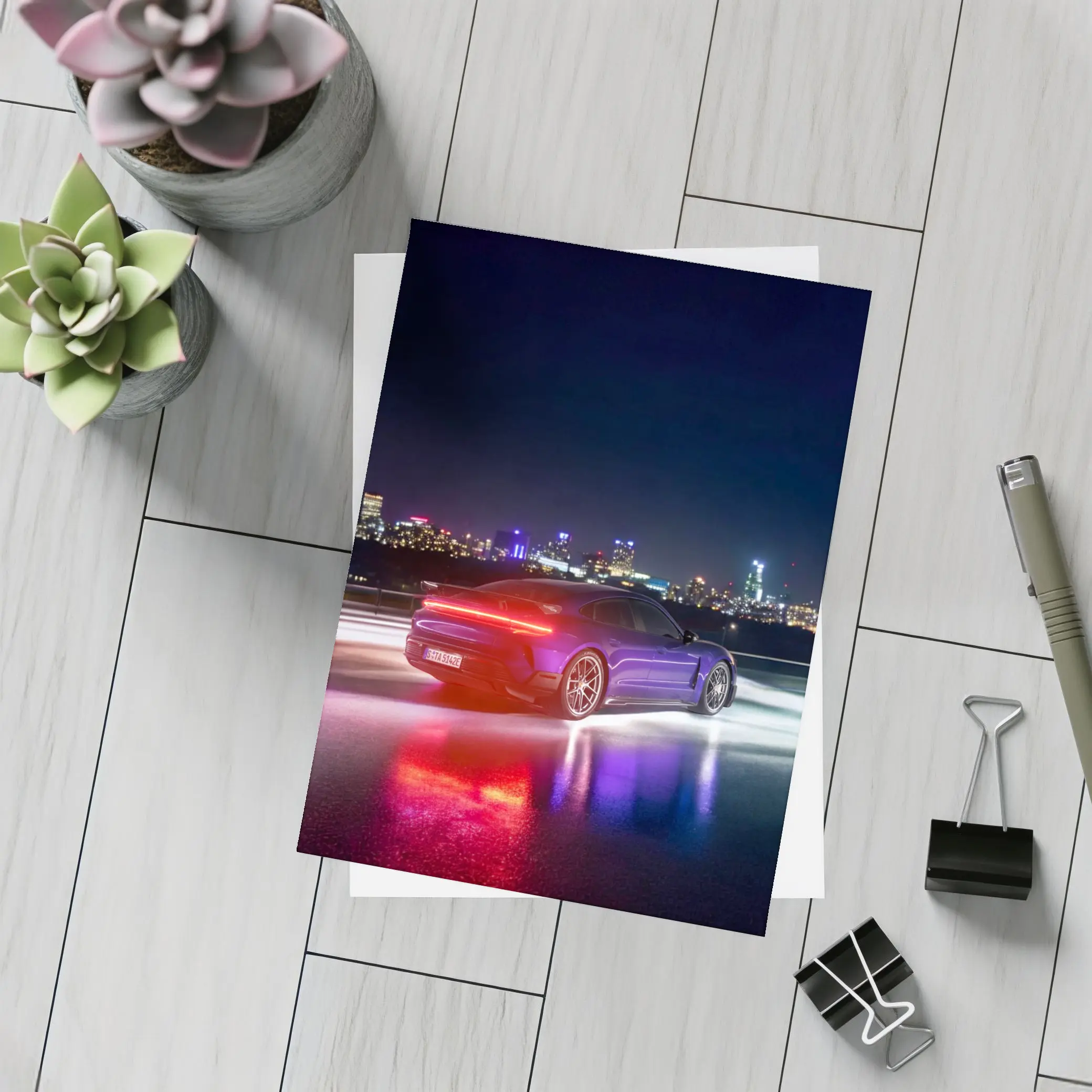 Porsche Taycan Purple Night City Lights – Postcards