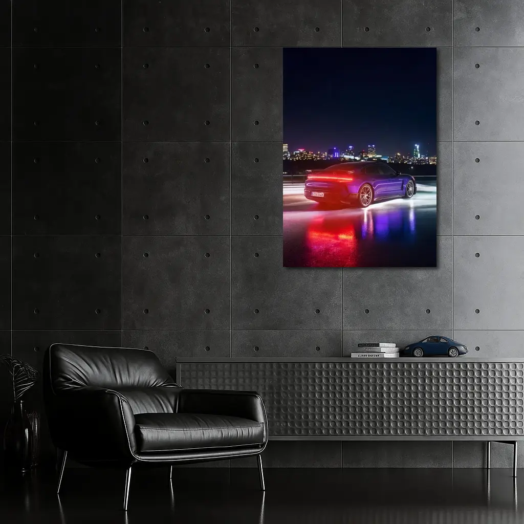 Porsche Taycan Purple Night City Lights – Wall Art