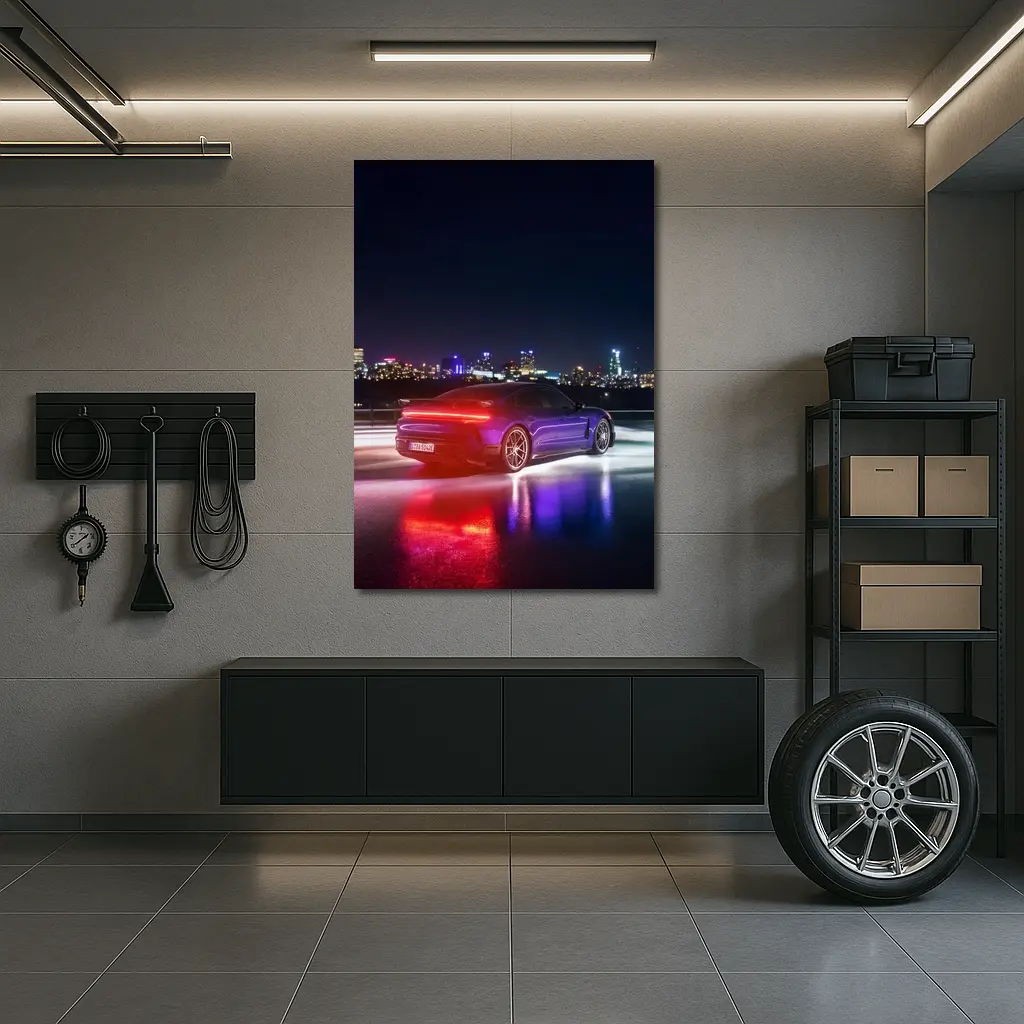 Porsche Taycan Purple Night City Lights – Wall Art