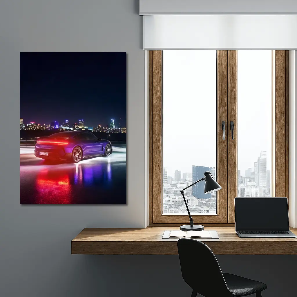 Porsche Taycan Purple Night City Lights – Wall Art