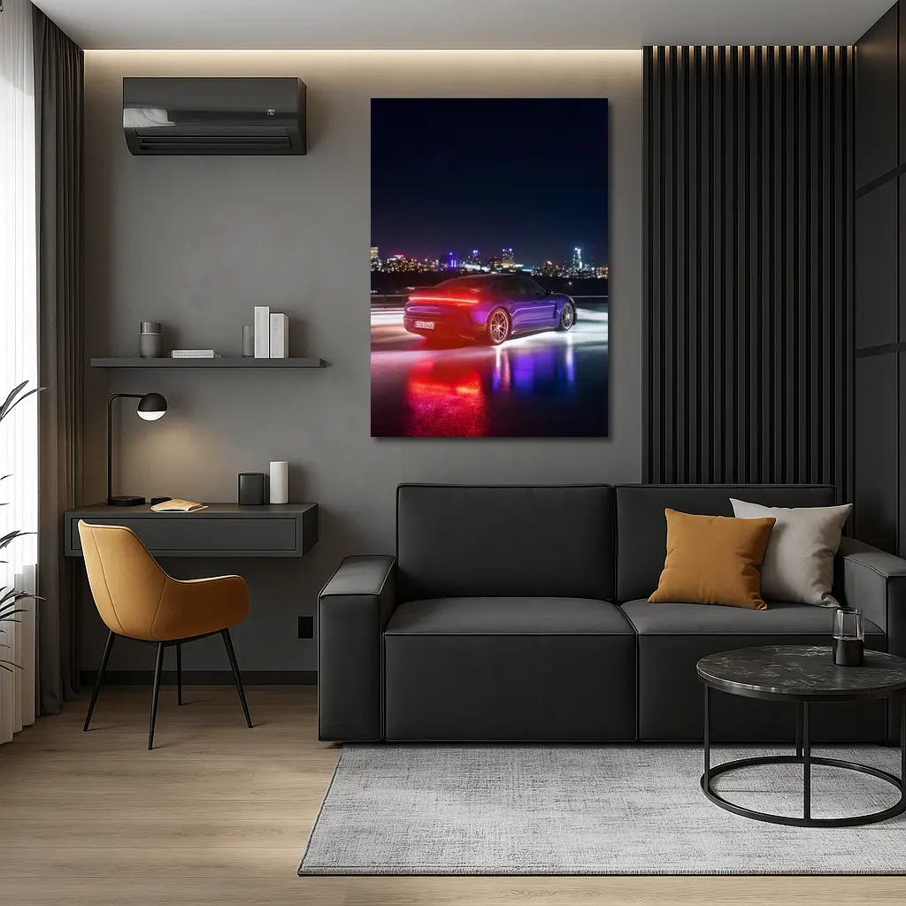 Porsche Taycan Purple Night City Lights – Wall Art