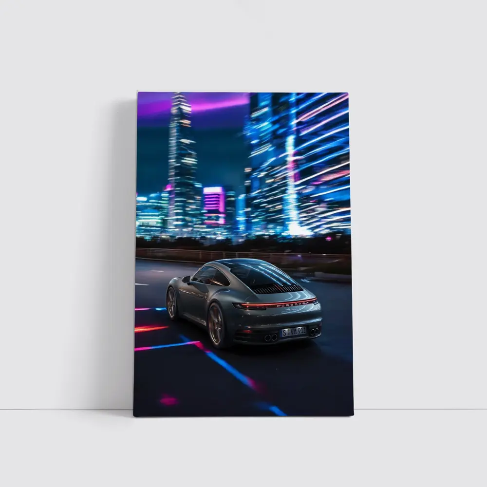 Porsche 911 Neon City Night Drive – Wall Art