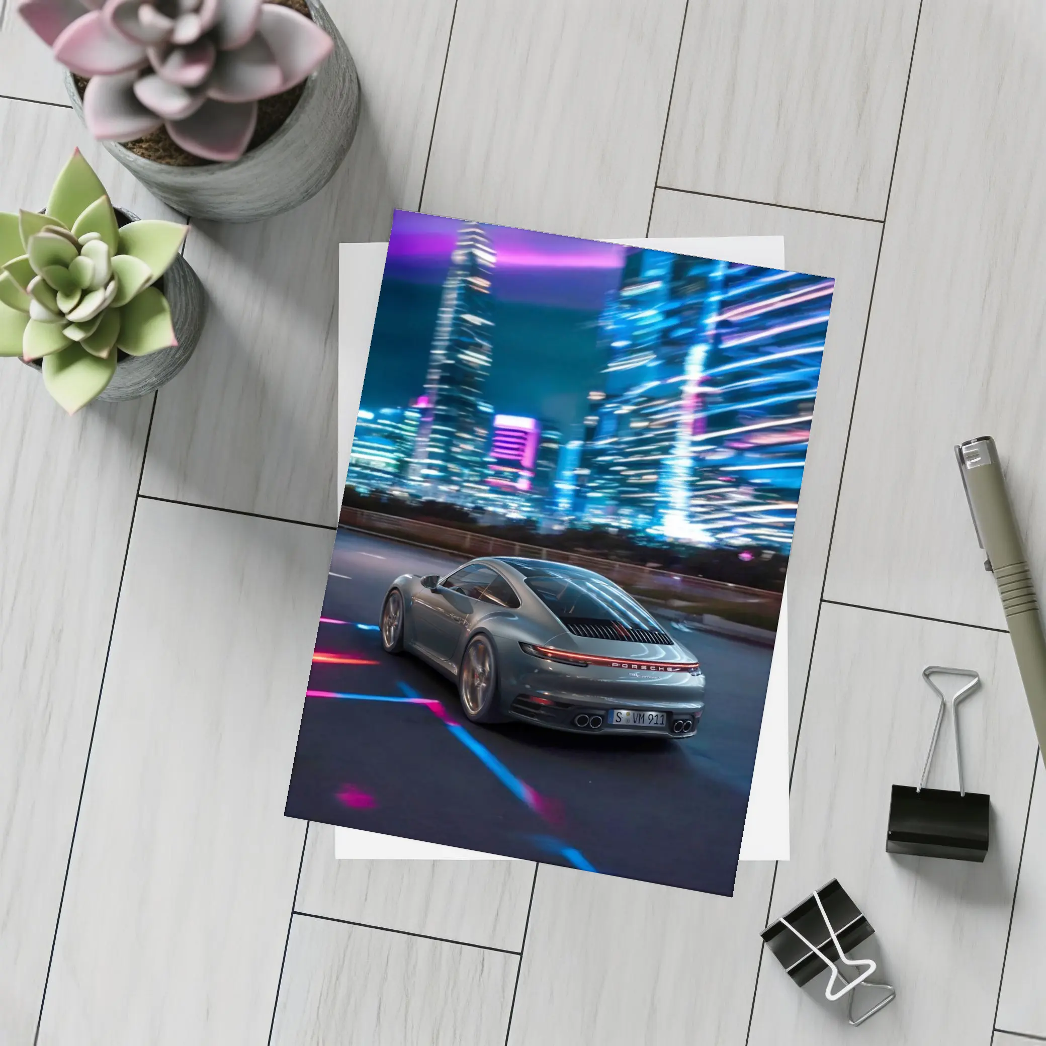 Porsche 911 Neon City Night Drive – Postcards