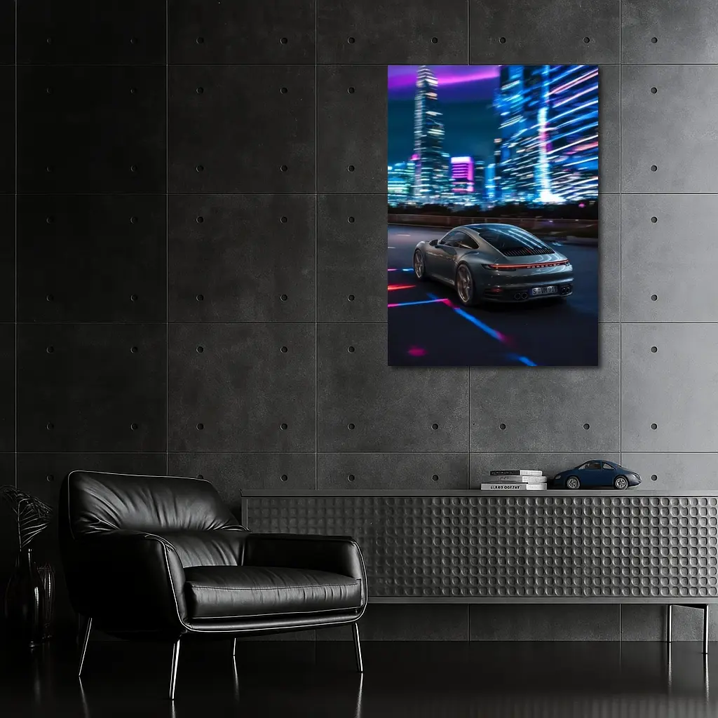 Porsche 911 Neon City Night Drive – Wall Art