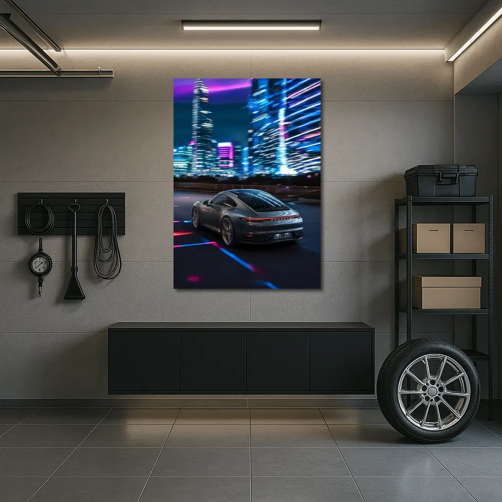 Porsche 911 Neon City Night Drive – Wall Art