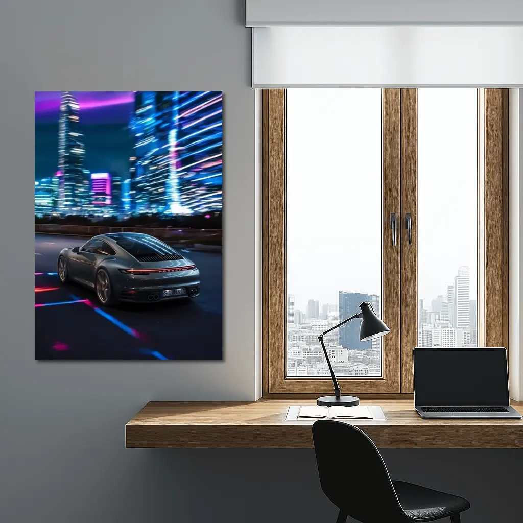 Porsche 911 Neon City Night Drive – Wall Art