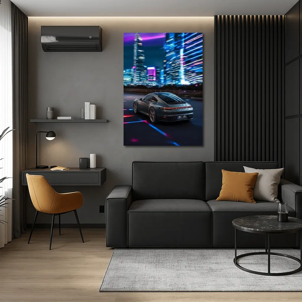 Porsche 911 Neon City Night Drive – Wall Art