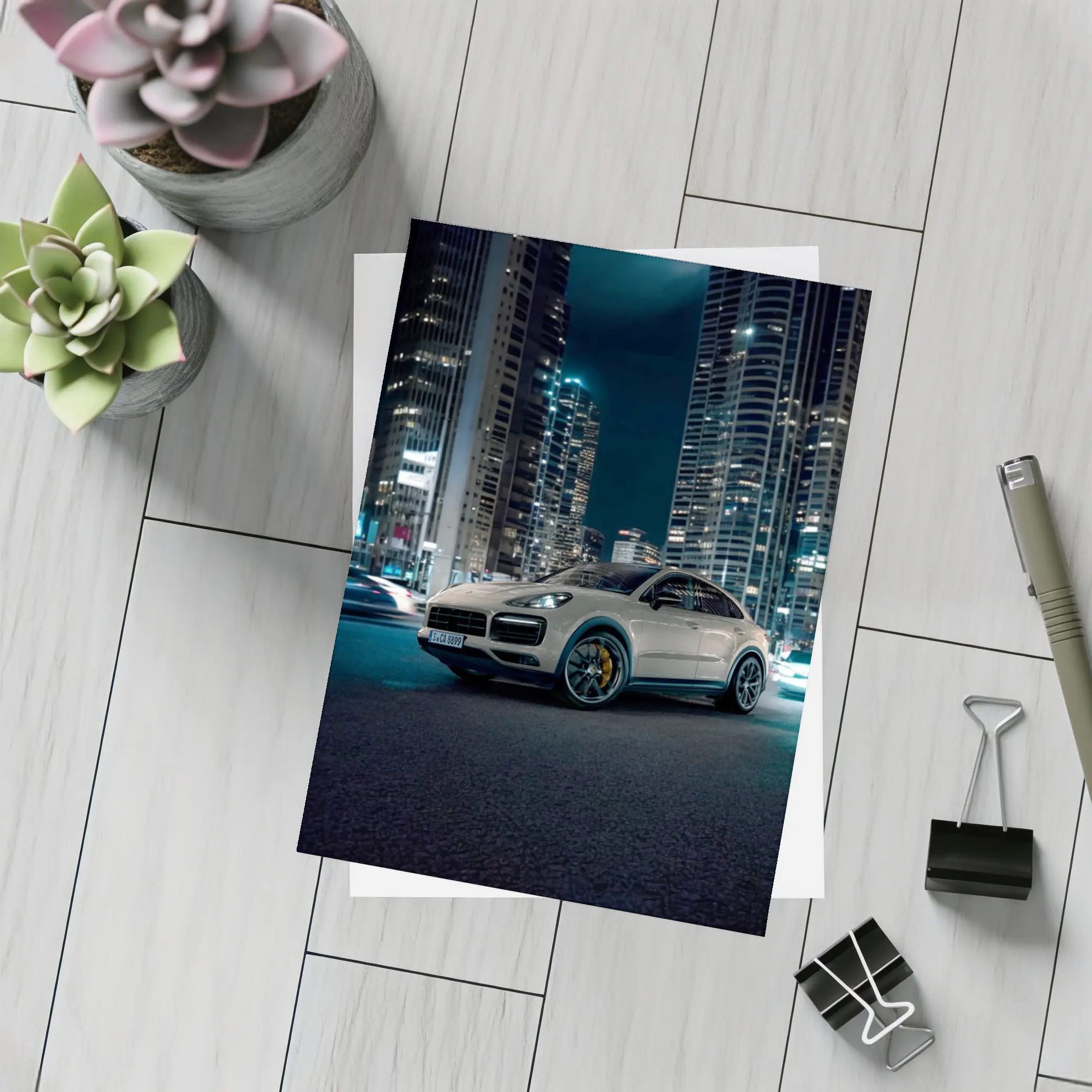 Porsche Cayenne City Night Skyline Shot – Postcards
