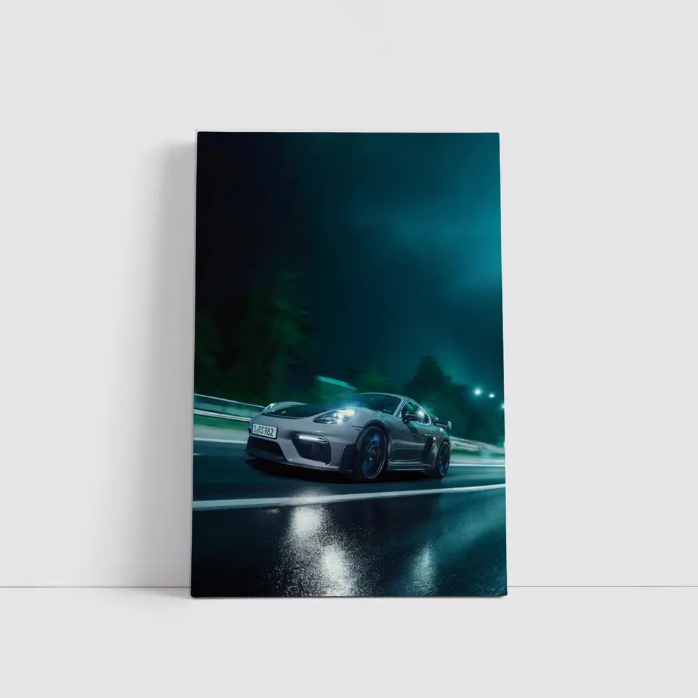 Porsche Cayman GT4 Speeding At Night – Wall Art