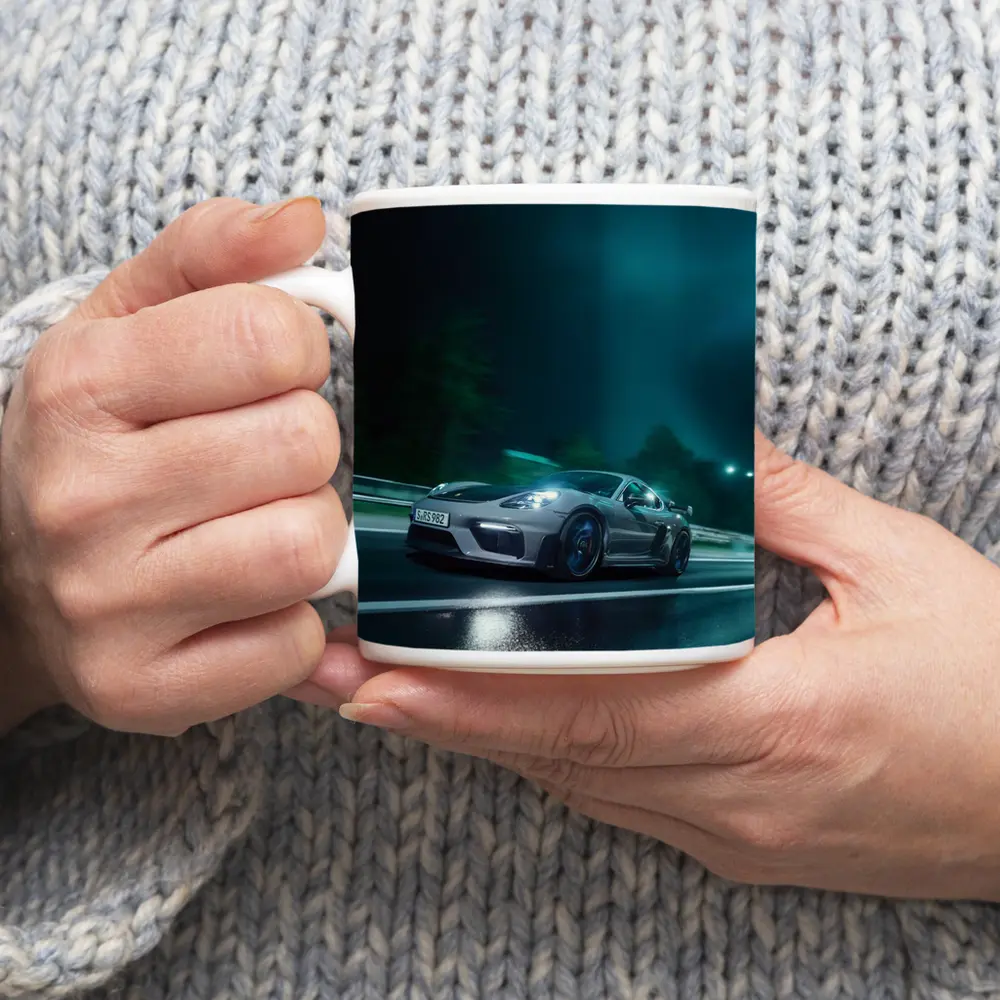 Porsche Cayman GT4 Speeding At Night – Mugs