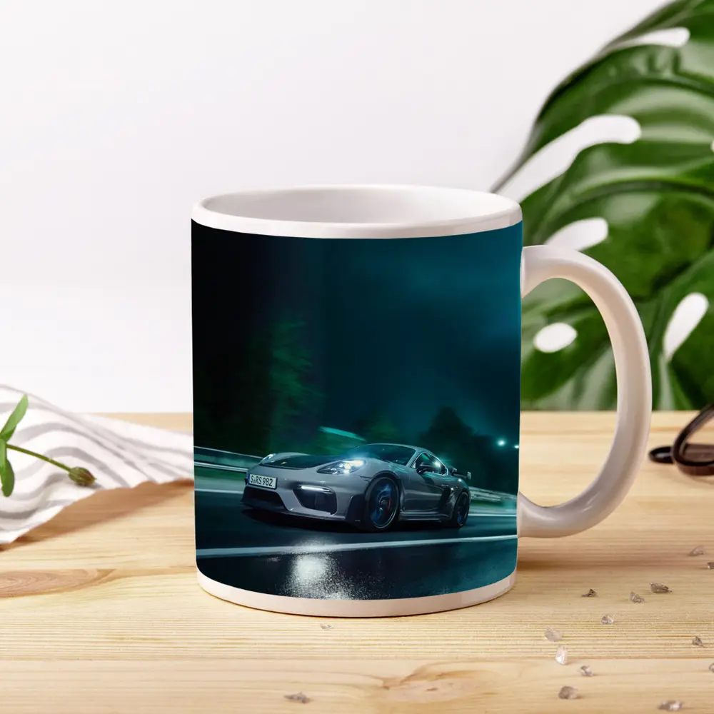Porsche Cayman GT4 Speeding At Night – Mugs