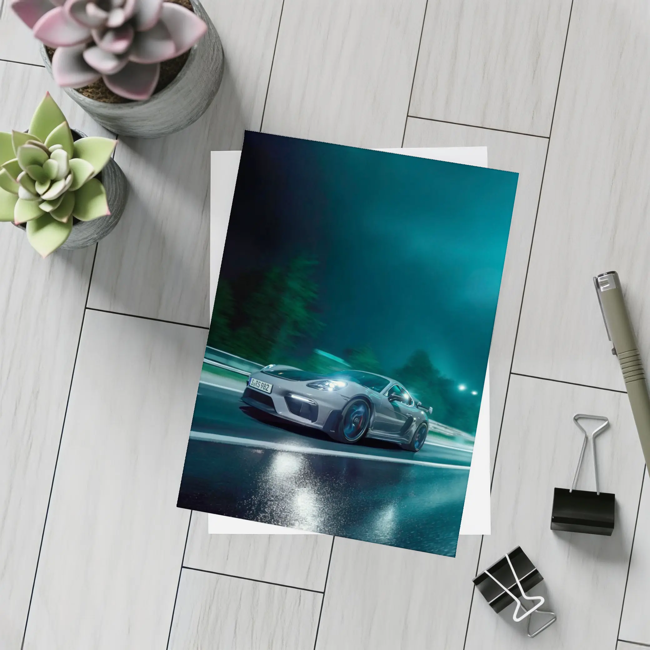 Porsche Cayman GT4 Speeding At Night – Postcards