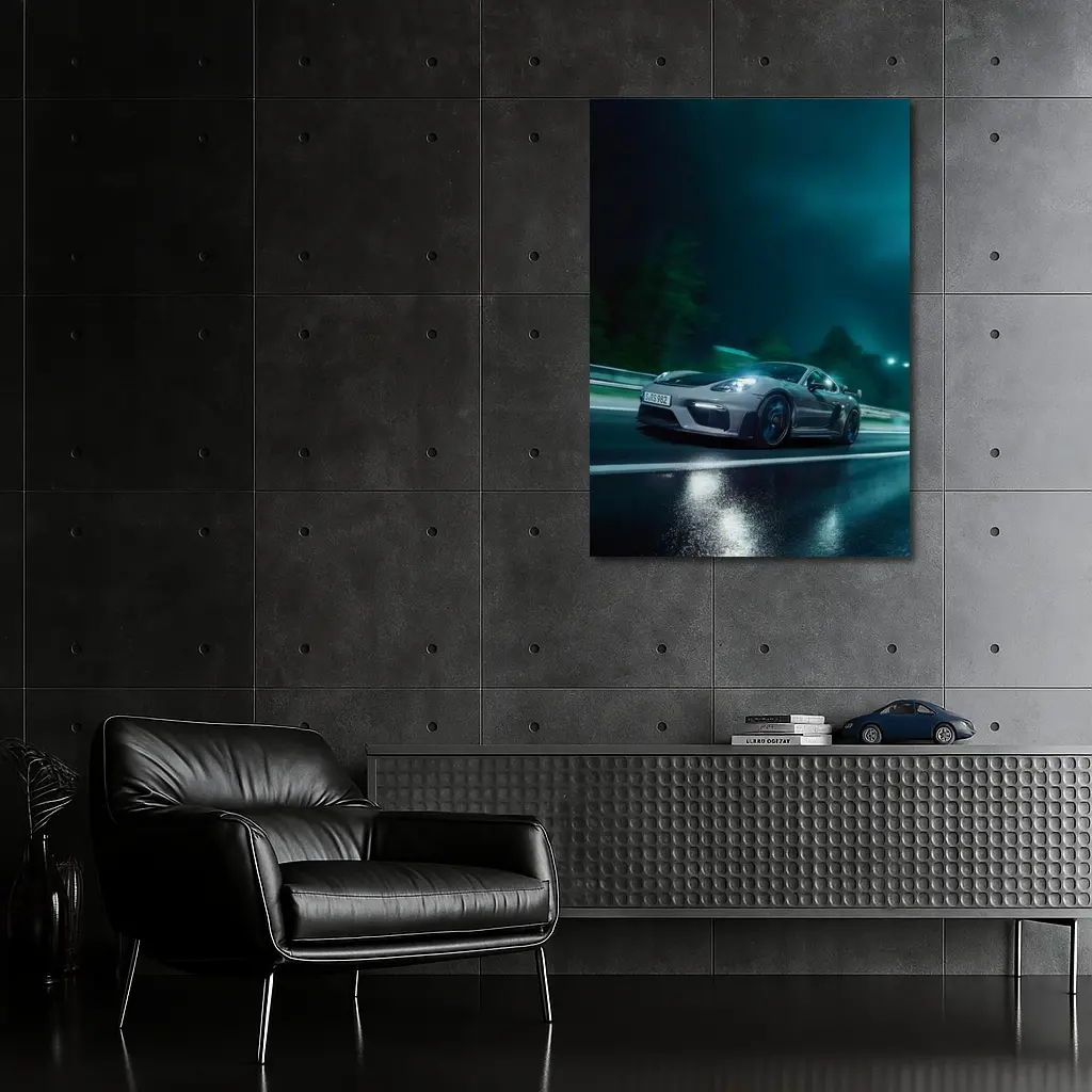 Porsche Cayman GT4 Speeding At Night – Wall Art