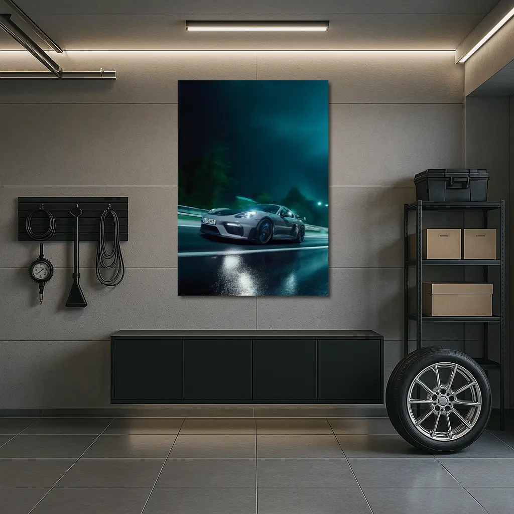 Porsche Cayman GT4 Speeding At Night – Wall Art