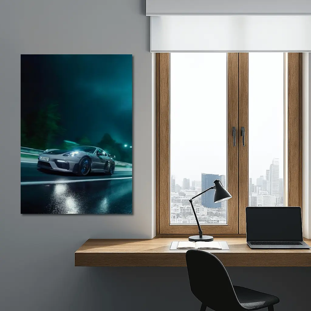 Porsche Cayman GT4 Speeding At Night – Wall Art