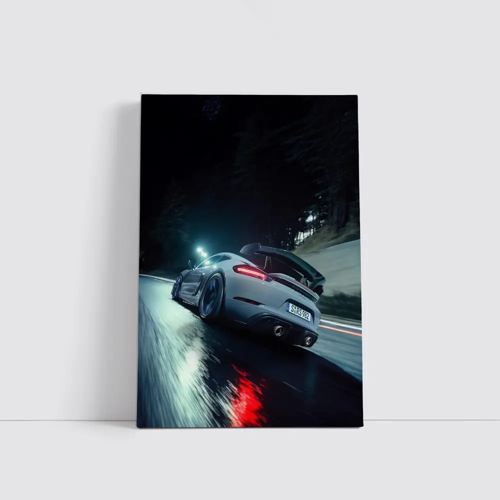 Porsche Cayman Night Wet Road Drive – Wall Art