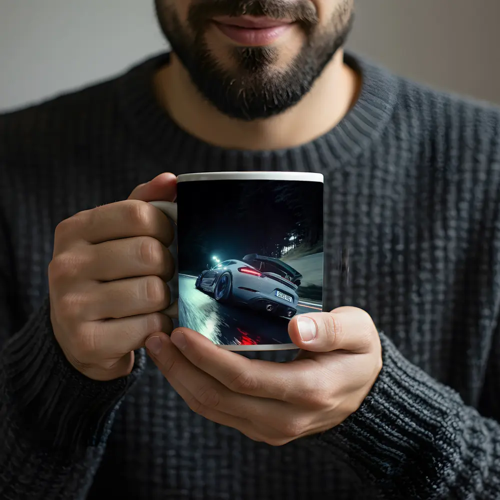 Porsche Cayman Night Wet Road Drive – Mugs