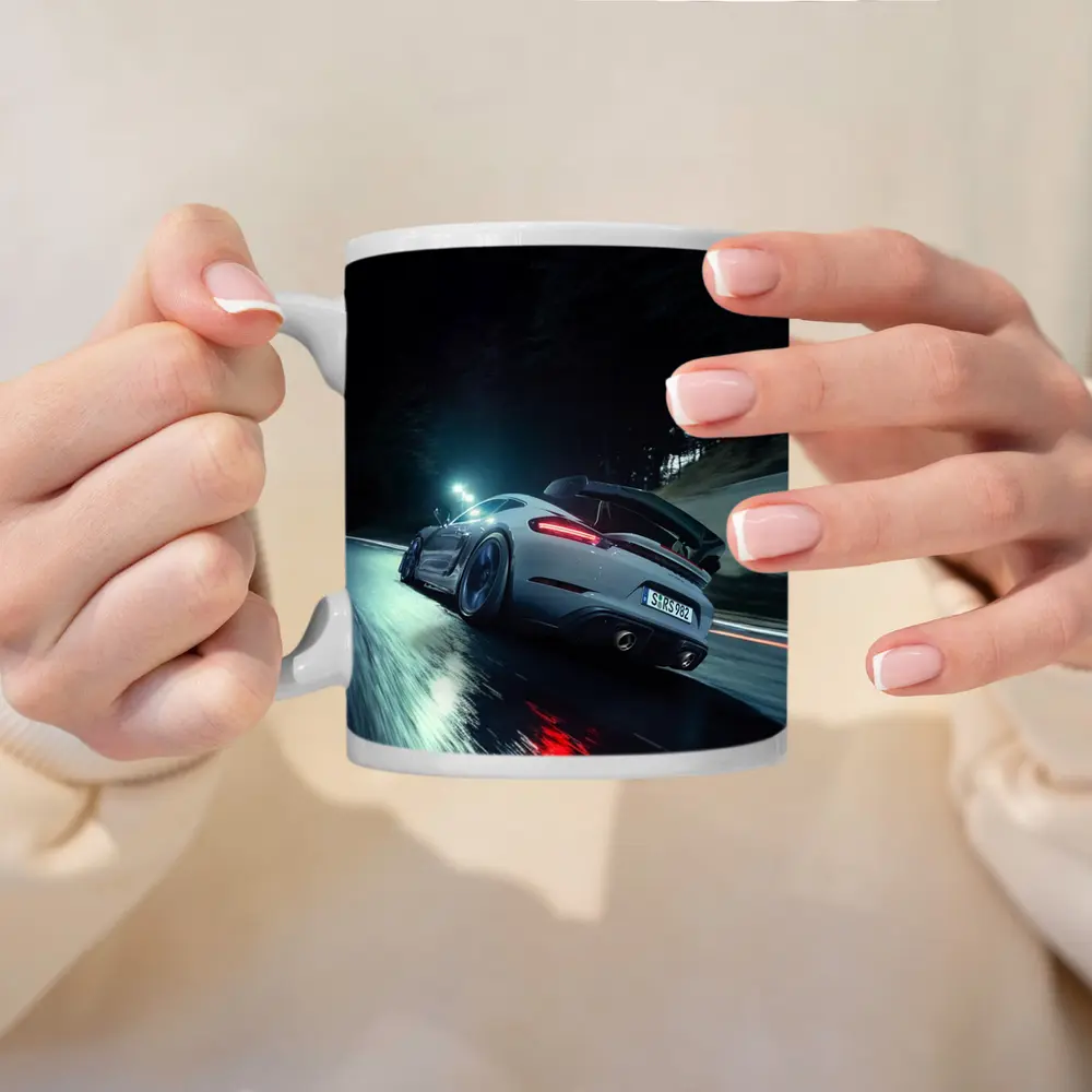 Porsche Cayman Night Wet Road Drive – Mugs
