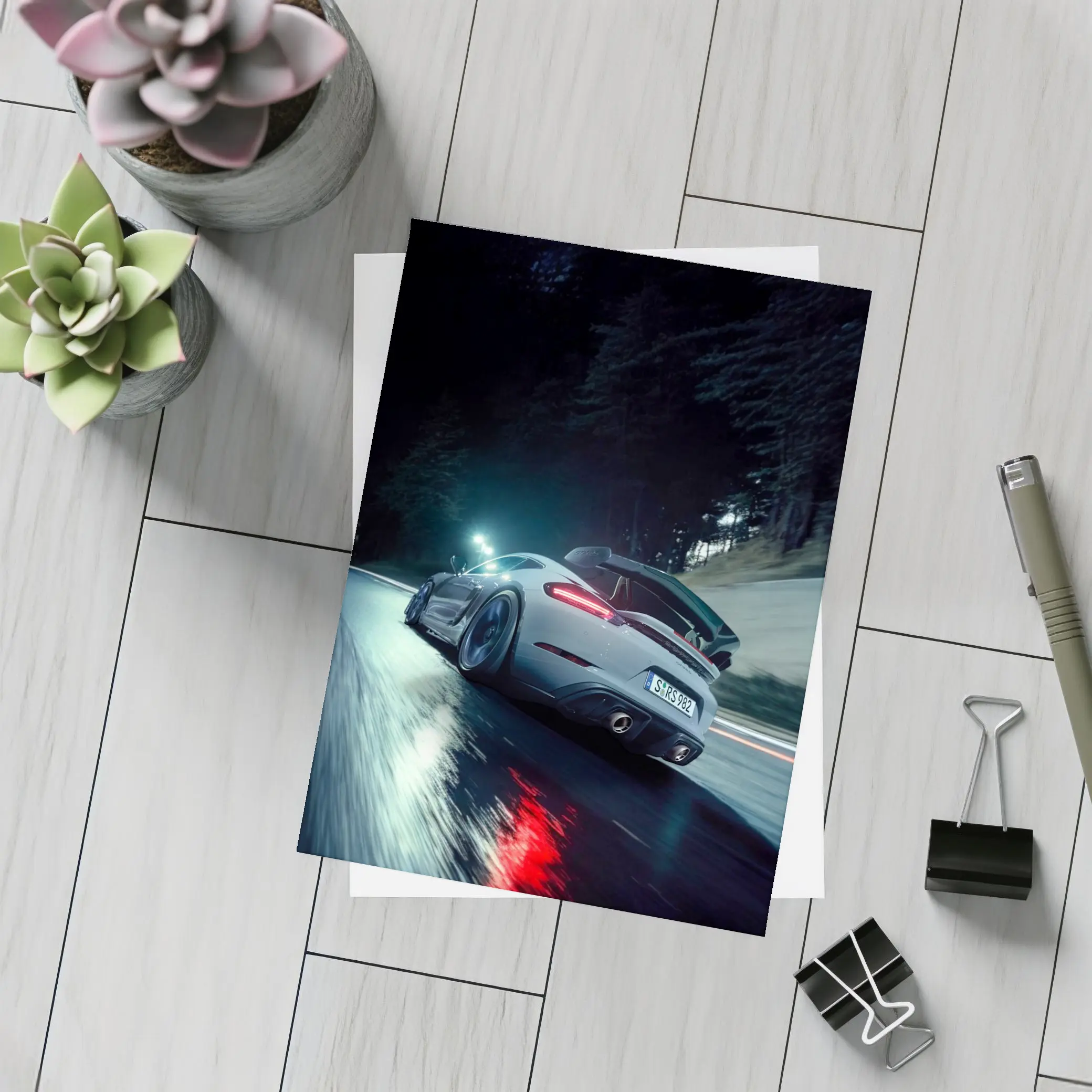 Porsche Cayman Night Wet Road Drive – Postcards