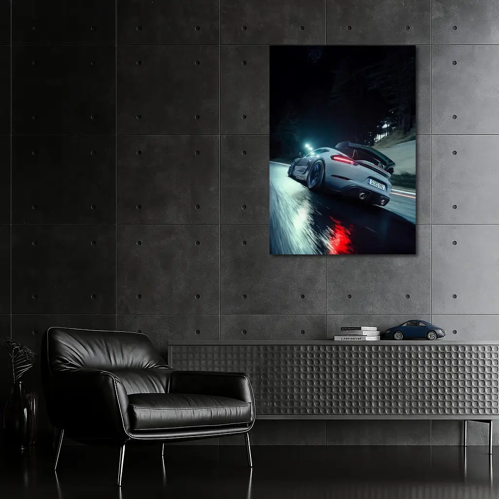 Porsche Cayman Night Wet Road Drive – Wall Art