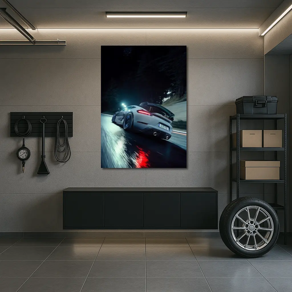 Porsche Cayman Night Wet Road Drive – Wall Art