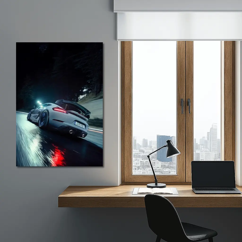 Porsche Cayman Night Wet Road Drive – Wall Art