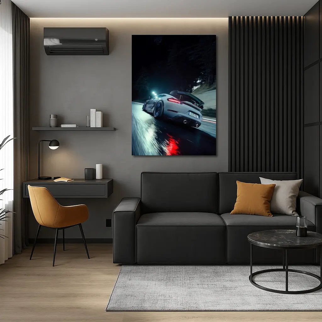 Porsche Cayman Night Wet Road Drive – Wall Art