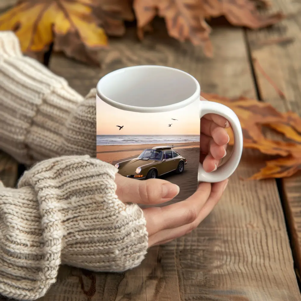 Porsche 911 Classic Olive Green Beach Sunset – Mugs