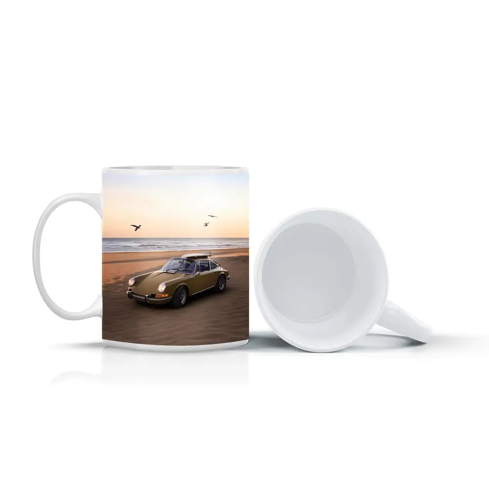 Porsche 911 Classic Olive Green Beach Sunset – Mugs