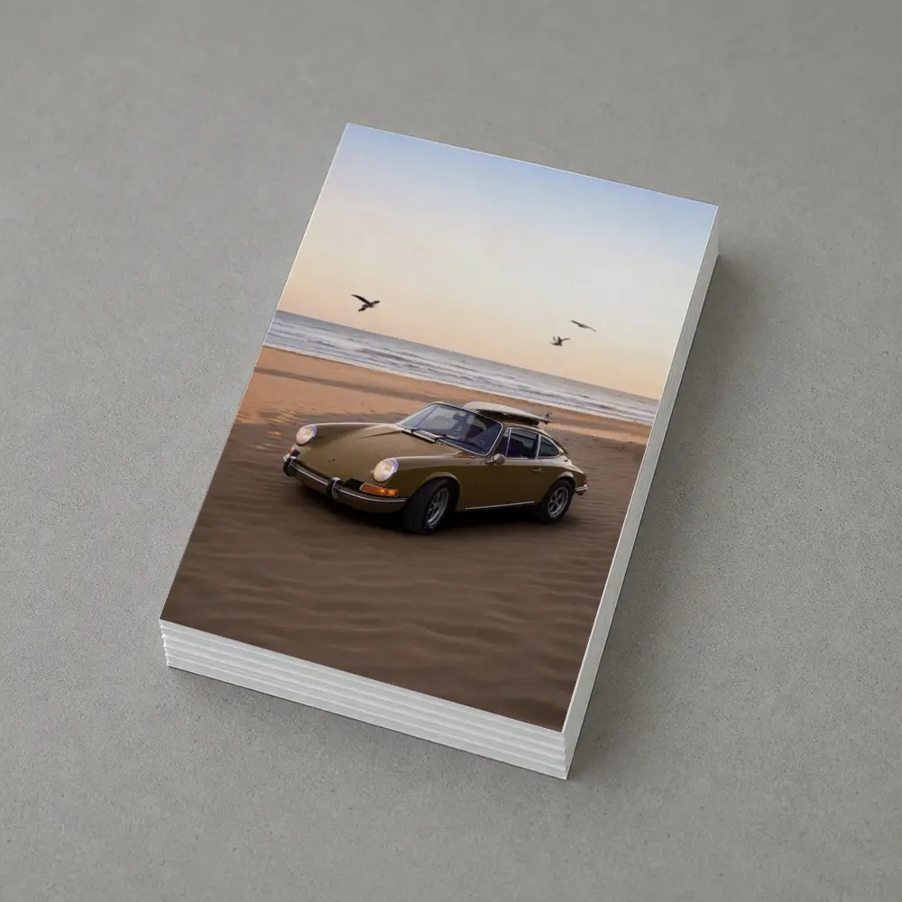 Porsche 911 Classic Olive Green Beach Sunset – Postcards