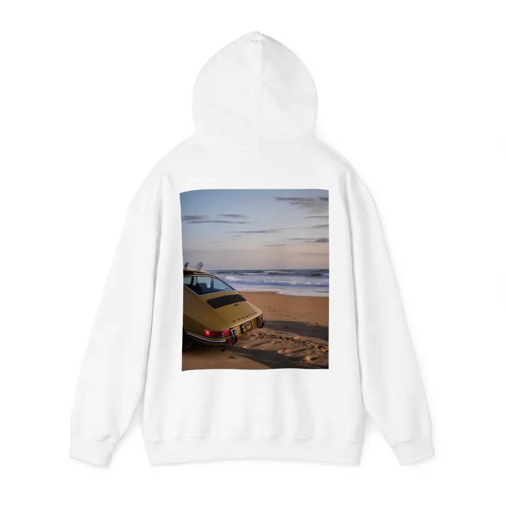 Vintage Porsche 911 Parked On Sandy Beach – Hoodies
