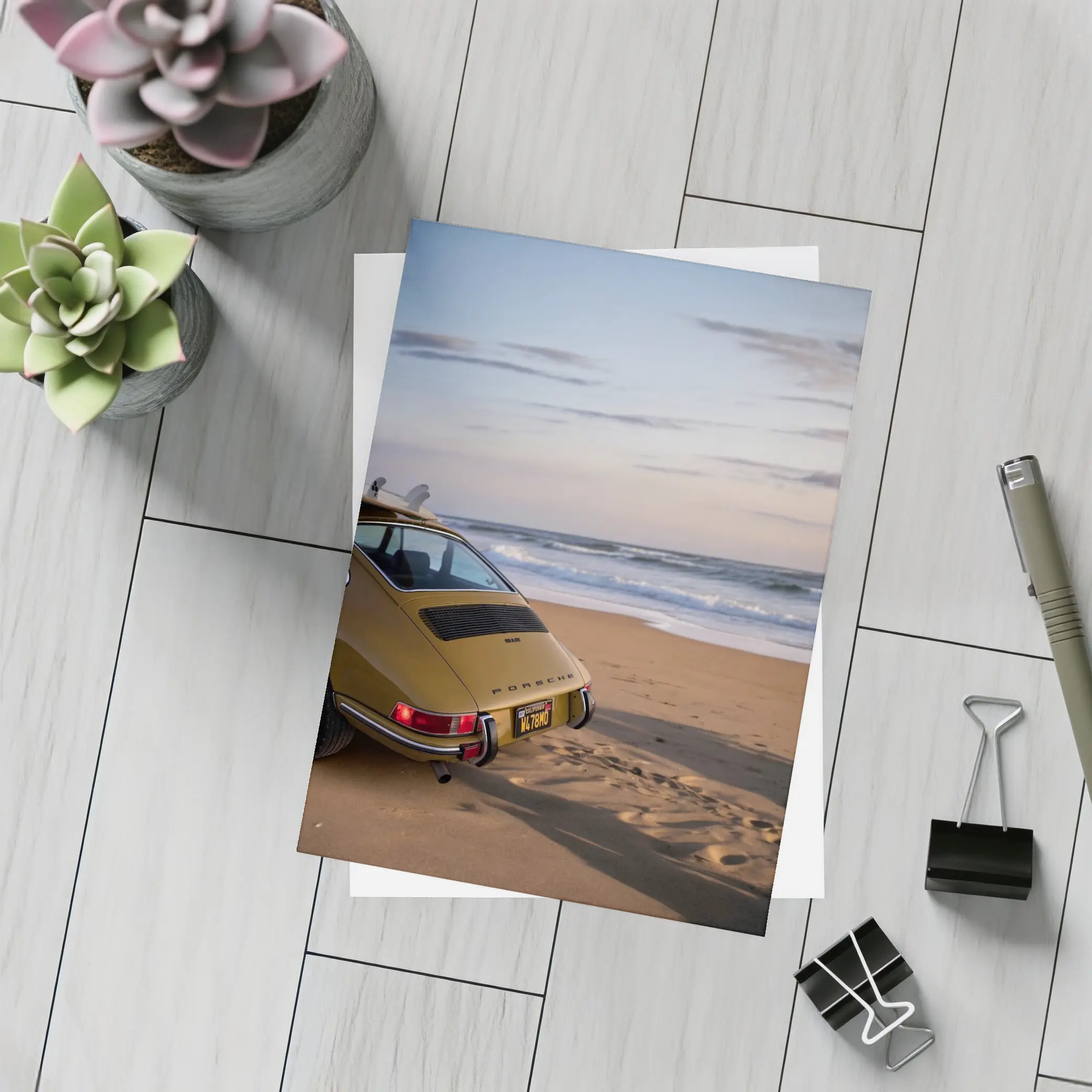 Vintage Porsche 911 Parked On Sandy Beach – Postcards