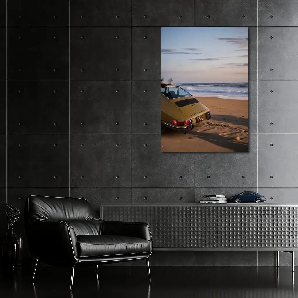 Vintage Porsche 911 Parked On Sandy Beach – Wall Art