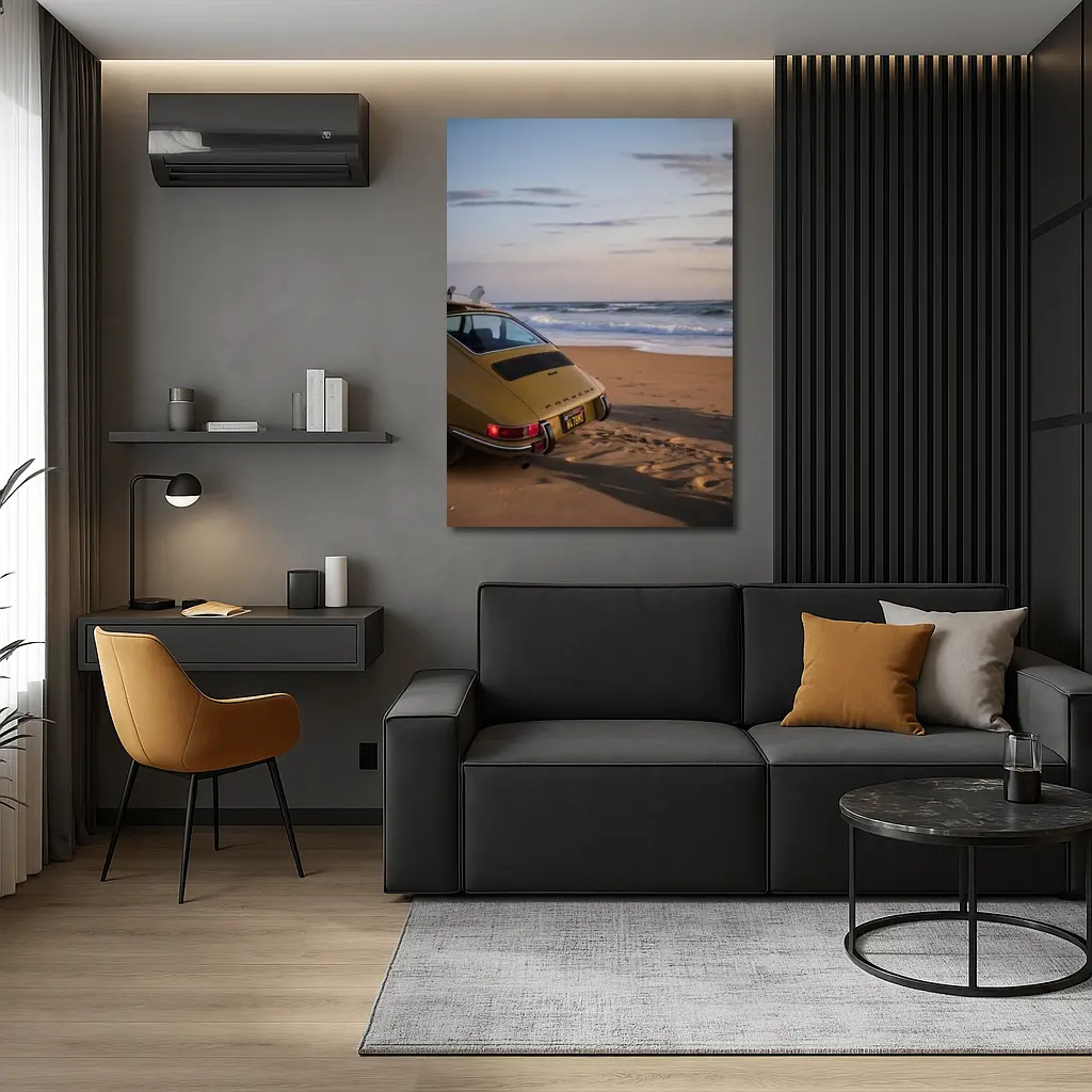 Vintage Porsche 911 Parked On Sandy Beach – Wall Art