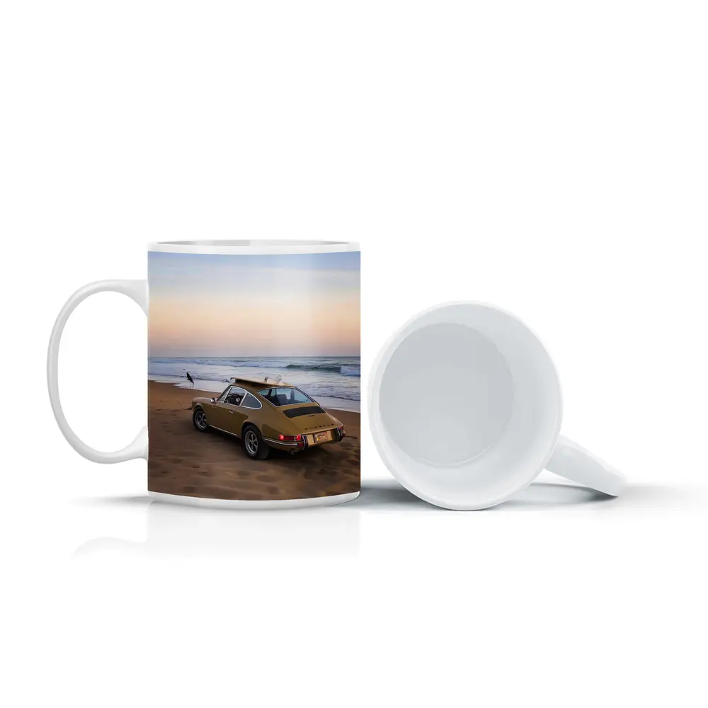 Porsche 911 Classic Gold Car Beach Sunset – Mugs