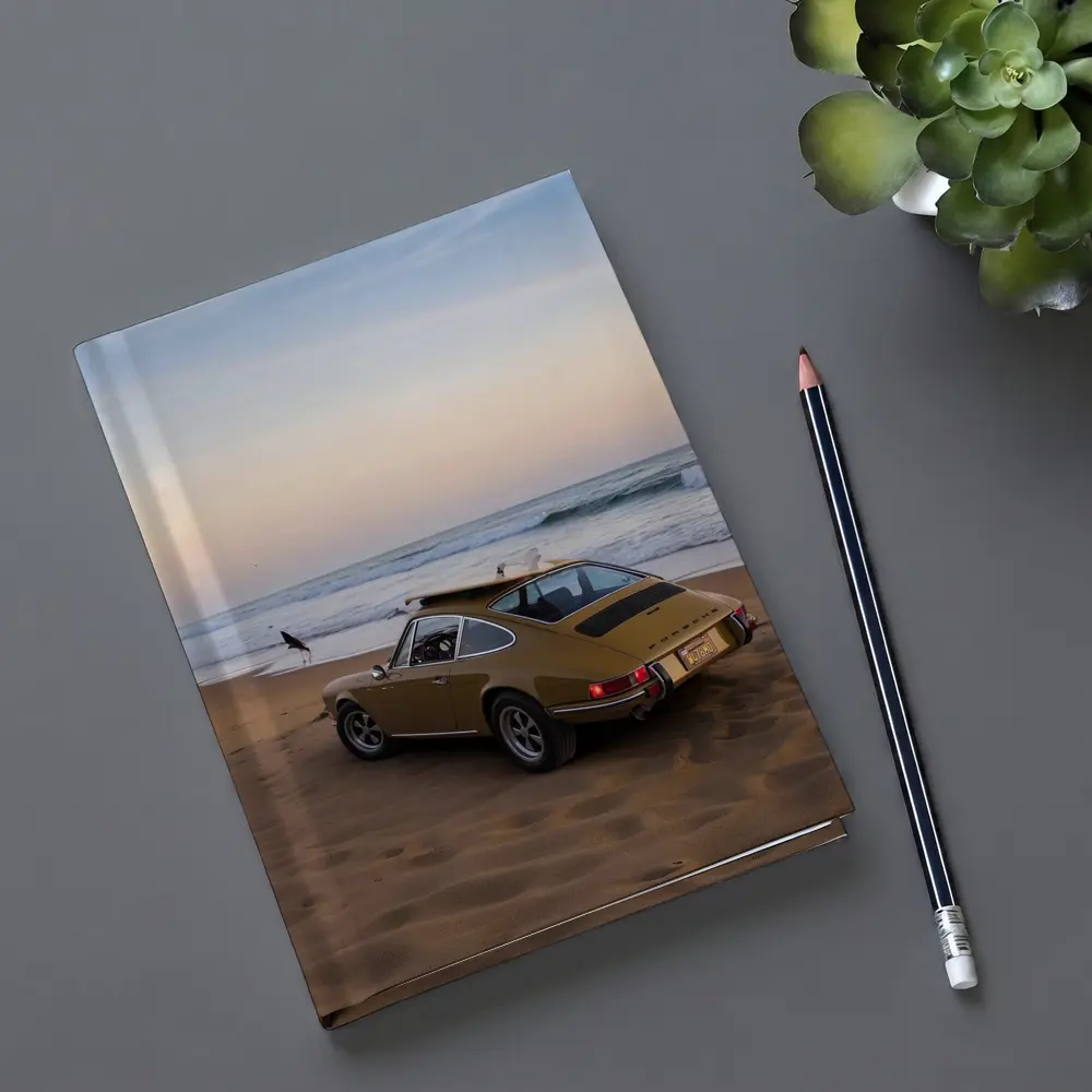 Porsche 911 Classic Gold Car Beach Sunset – Notebooks
