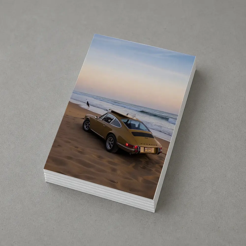 Porsche 911 Classic Gold Car Beach Sunset – Postcards
