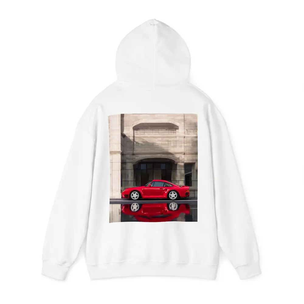 Porsche 959 Red Classic Against Stone Building – Hoodies