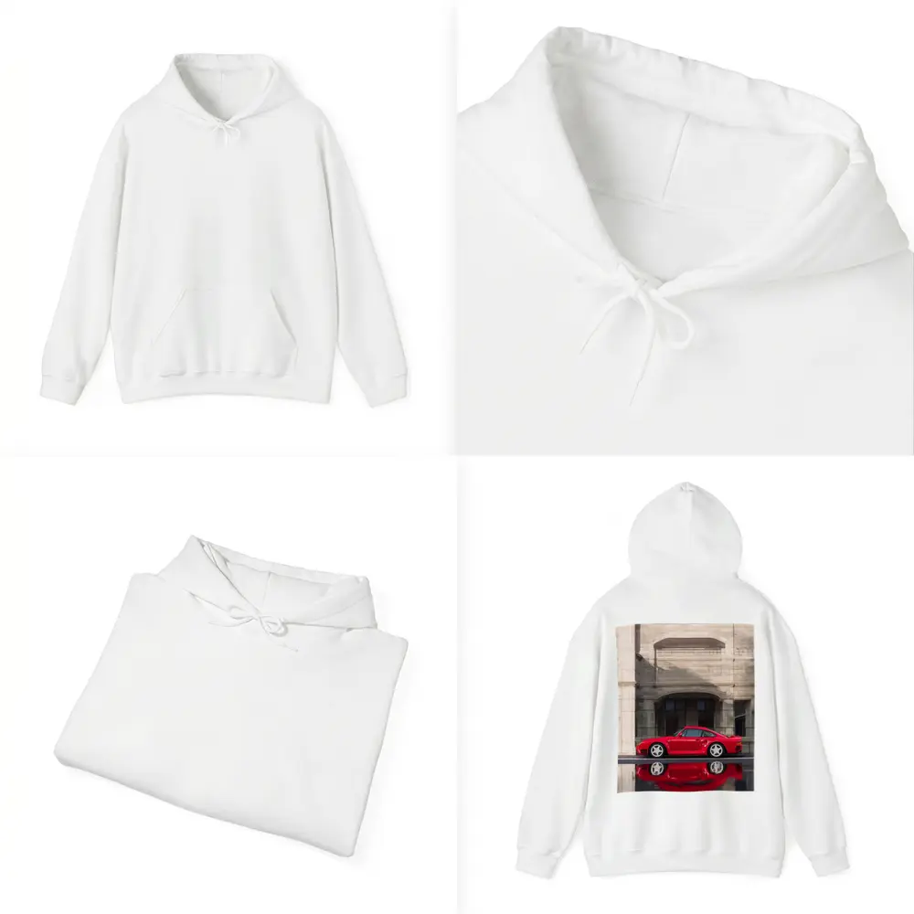 Porsche 959 Red Classic Against Stone Building – Hoodies