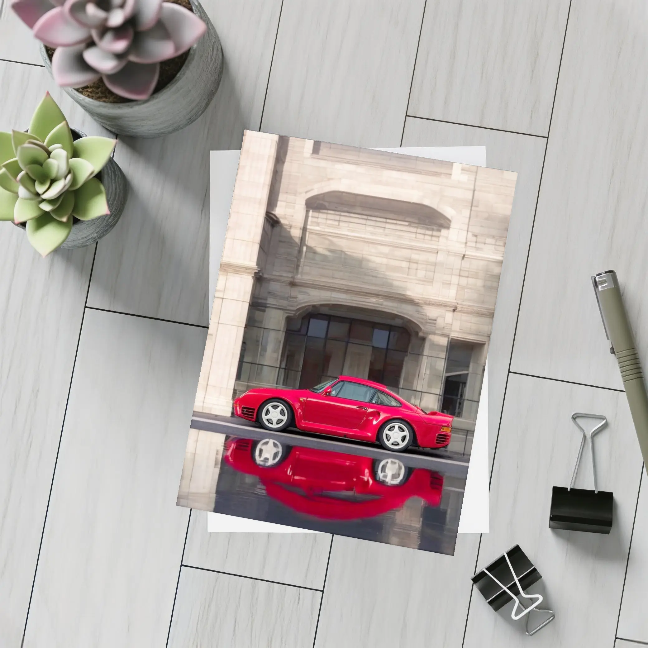 Porsche 959 Red Classic Against Stone Building – Postcards