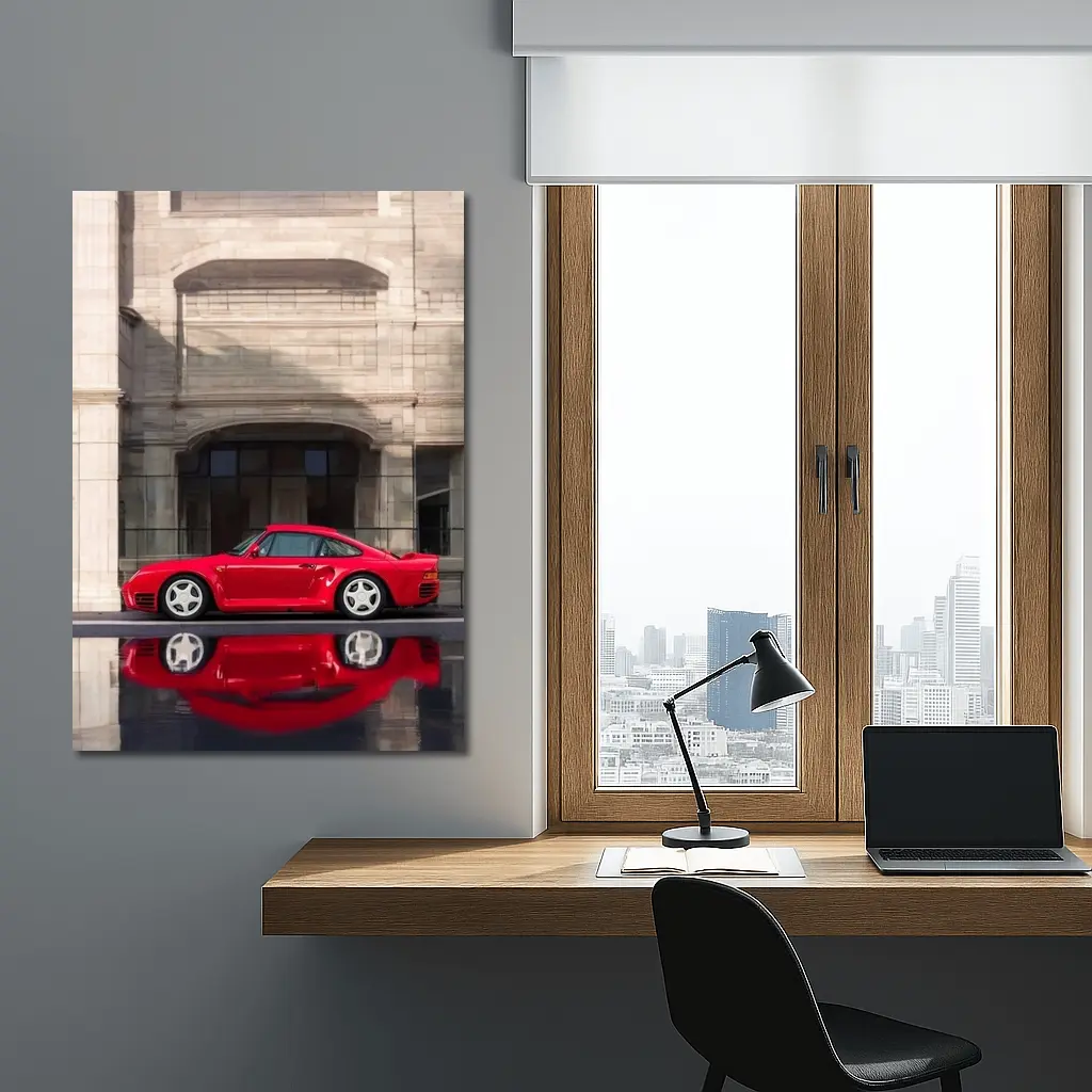 Porsche 959 Red Classic Against Stone Building – Wall Art